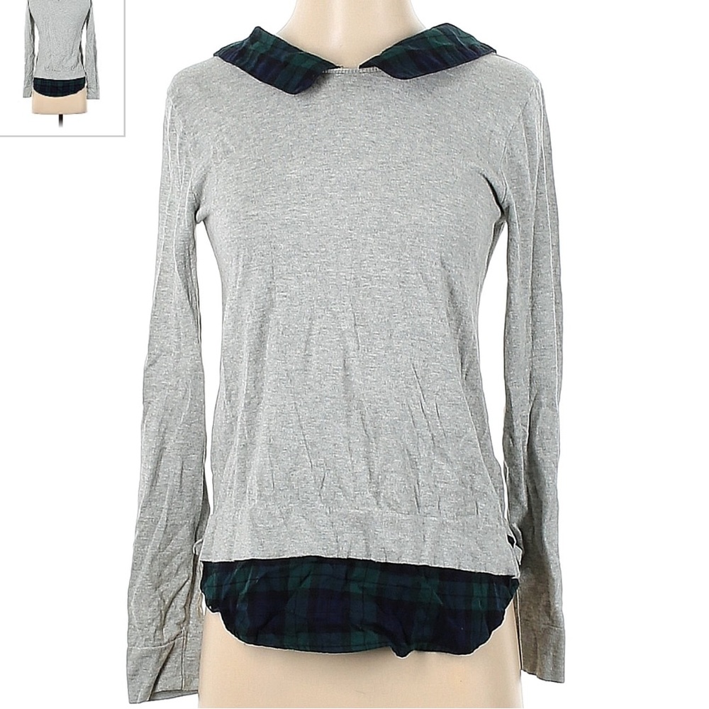 J. Crew Factory Gray Plaid Collar Sweater like new Small